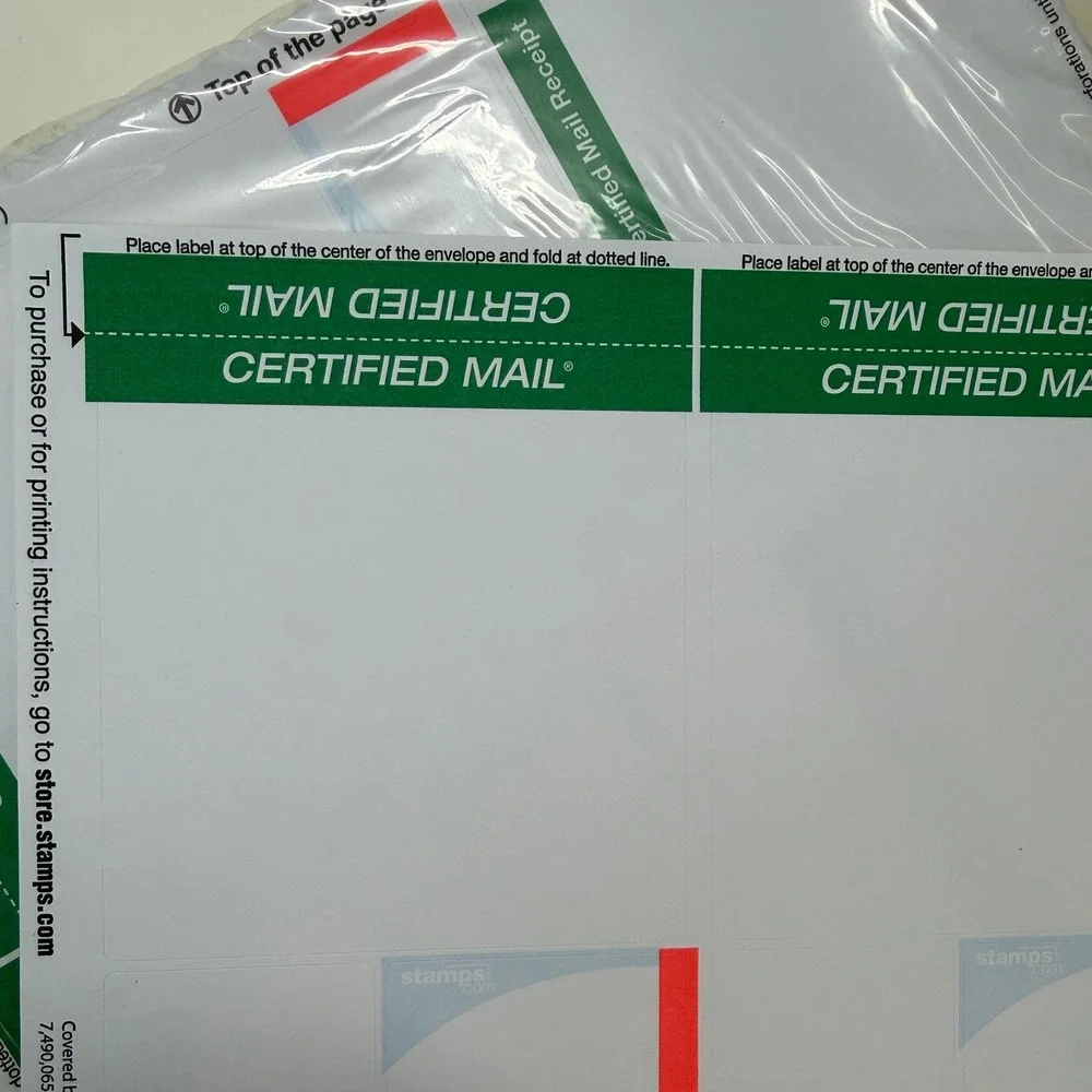 Stamps.com SDC-3710 USPS Certified Mail Labels w/Receipt Sheets New Laser/Inkjet